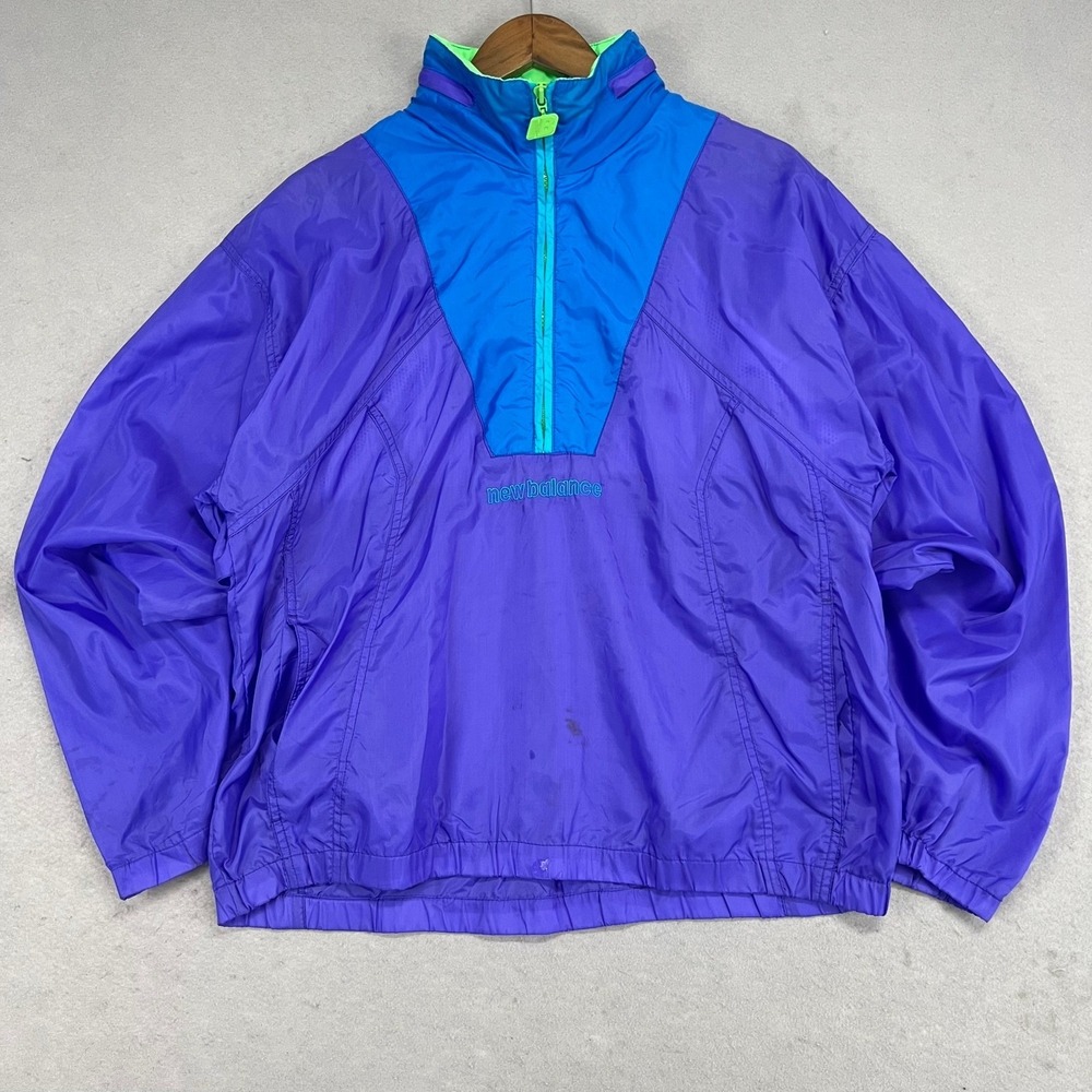 Vintage 90s New Balance Pullover‎ Windbreaker Track Jacket Mens M Purple Neon